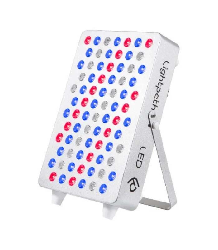 Rectangular metal device with 78 red and blue bulbs