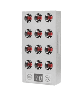 A small panel with 12 red lights and a timer