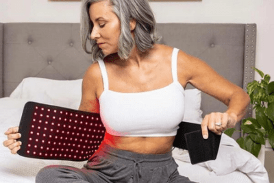 Woman putting Novaa lab healing pad on her back